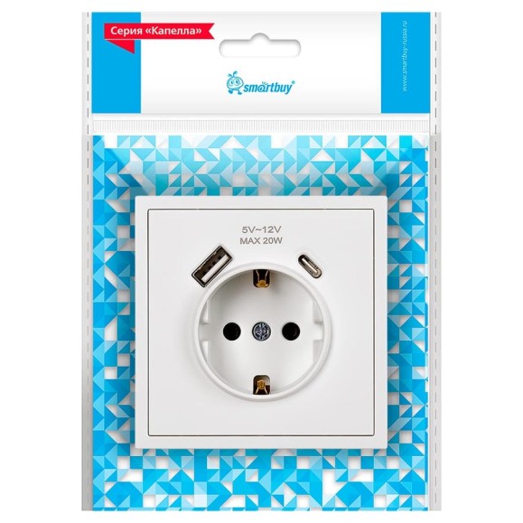 Розетка 1-местная Smartbuy с заземлением USB+Type 16А белая Капелла SBE-09w-16-S1-USB Розетка 1-местная Smartbuy с заземлением USB+Type 16А белая Капелла SBE-09w-16-S1-USB