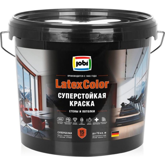 Краска JOBI суперстойкая для стен и потолков LATEXCOLOR 5 л 36391 Краска JOBI суперстойкая для стен и потолков LATEXCOLOR 5 л 36391