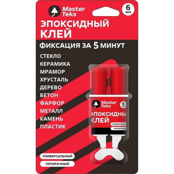 Клей эпоксидный двухкомпонентный MASTERTEKS, 6 мл, прозрачный 279711