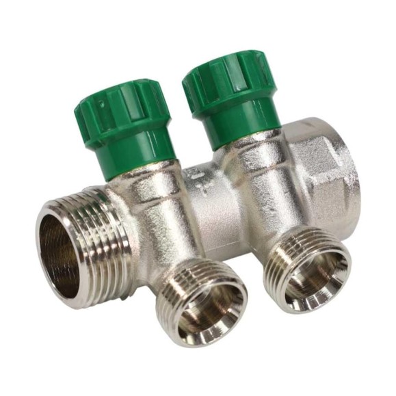 Коллектор с регулирующими клапанами SantechSystems 1", 2 выхода 3/4" ЕК н/р, межосевое расстояние между выходами 36мм, латунь 129-9351 Коллектор с регулирующими клапанами SantechSystems 1", 2 выхода 3/4" ЕК н/р, межосевое расстояние между выходами 36мм, латунь 129-9351