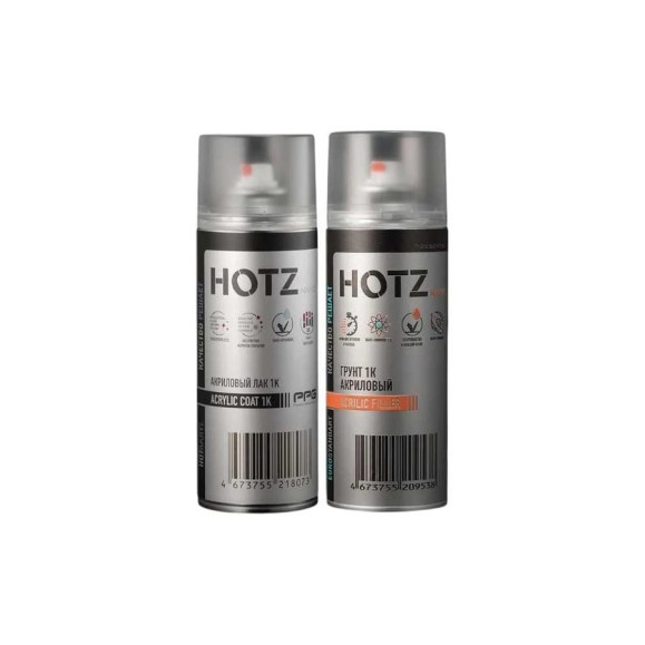 Грунтовка для автомобиля HOTZ1K акриловый, темный графит, 520 мл + лак автомобильный 1040 мл 4673755223398