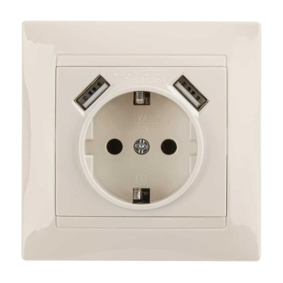 Розетка TDM ELECTRIC Лама 2П+З 16А 250В + 2 USB порта 2,1А 5В слоновая кость SQ1815-0142 Розетка TDM ELECTRIC Лама 2П+З 16А 250В + 2 USB порта 2,1А 5В слоновая кость SQ1815-0142