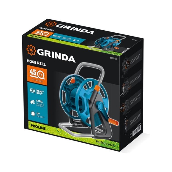 Катушка для шлангов Grinda HR-45, для шлангов 45м x 1/2 и 20м х 3/4, стальные опоры, пластиковый барабан, ProLine 428450 Катушка для шлангов Grinda HR-45, для шлангов 45м x 1/2 и 20м х 3/4, стальные опоры, пластиковый барабан, ProLine 428450