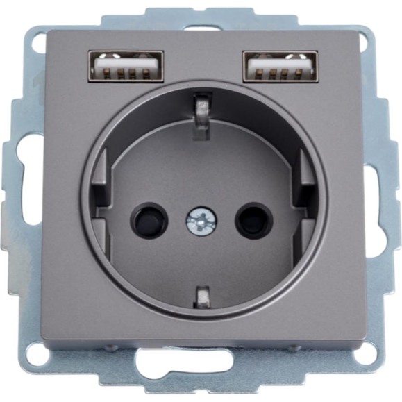 Розетка 16а c 2 usb a+a Systeme Electric Atlasdesign сталь, 5в/2,4 а, 2x5в/1,2 а ATN000930
