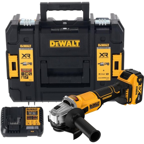 Аккумуляторная угловая шлифмашина DEWALT DCG407M1T, 18 В, 125 мм, 9000 об/мин, с 1 АКБ 4 Ач и ЗУ, в кейсе TSTAK () DCG407M1T-QW Аккумуляторная угловая шлифмашина DEWALT DCG407M1T, 18 В, 125 мм, 9000 об/мин, с 1 АКБ 4 Ач и ЗУ, в кейсе TSTAK () DCG407M1T-QW