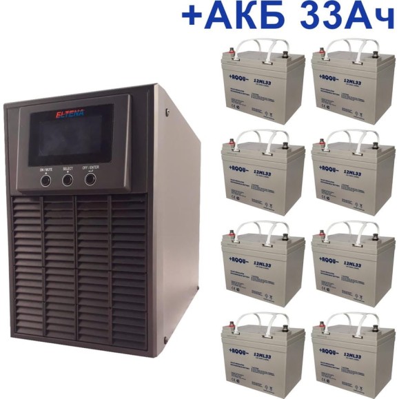 Комплект ИБП ELTENA Monolith E 3000LT (2400Вт) + 8шт. АКБ AQQU 12ML33 (12В, 33Ач) E3000LT/12ML33