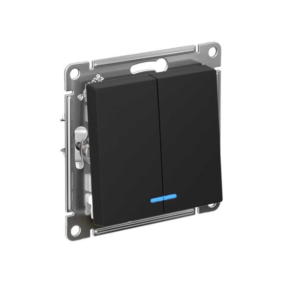 Механизм 2-клавишного выключателя Systeme Electric ATLASDESIGN с подсветкой, сх.5а, 10АХ, быстрозажимная клемма, карбон ATN001053S