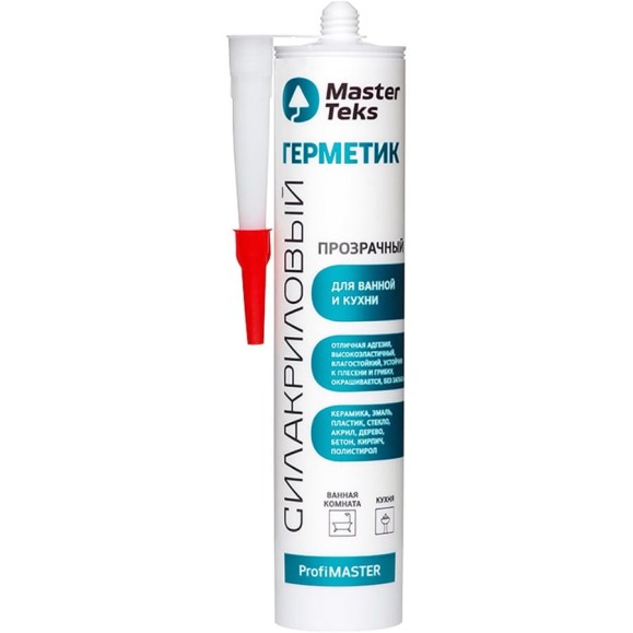 Силакриловый санитарный герметик MASTERTEKS Profimaster 9782342, 290 мл, прозрачный 279953 Силакриловый санитарный герметик MASTERTEKS Profimaster 9782342, 290 мл, прозрачный 279953