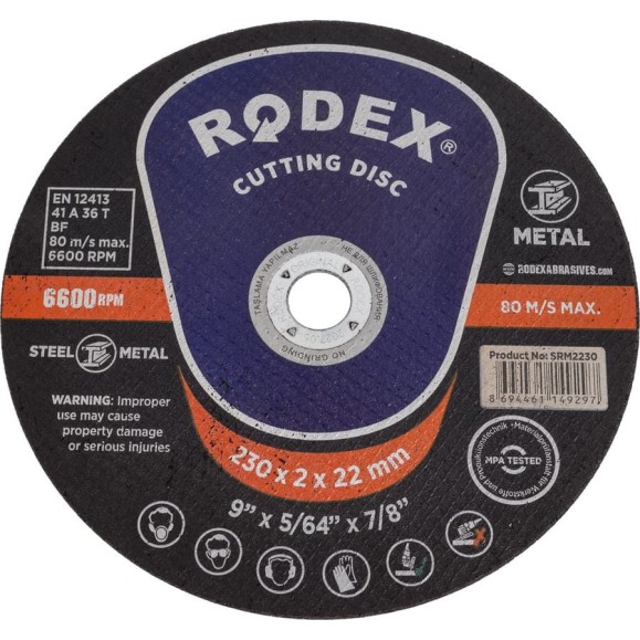 Отрезной круг по металлу RODEX 230x2х22 мм SRM2230