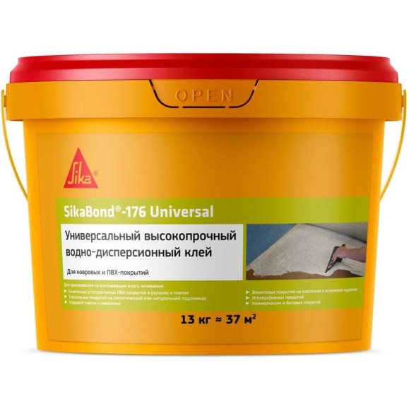 Клей SIKA Bond-176 Universal однокомпонентный воднодисперсионный для гибких напольных покрытий. Ведро 13КГ 862322 Клей SIKA Bond-176 Universal однокомпонентный воднодисперсионный для гибких напольных покрытий. Ведро 13КГ 862322