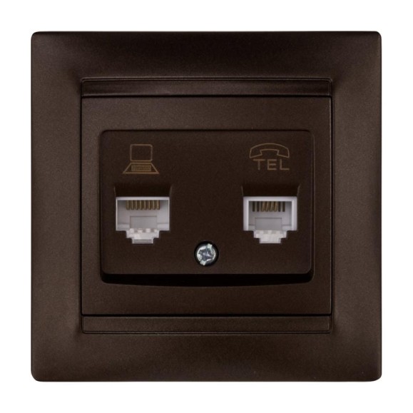 Розетка телефонная RJ11 + компьютерная RJ45 TDM ELECTRIC шоколад, серия "Лама" SQ1815-0519 Розетка телефонная RJ11 + компьютерная RJ45 TDM ELECTRIC шоколад, серия "Лама" SQ1815-0519