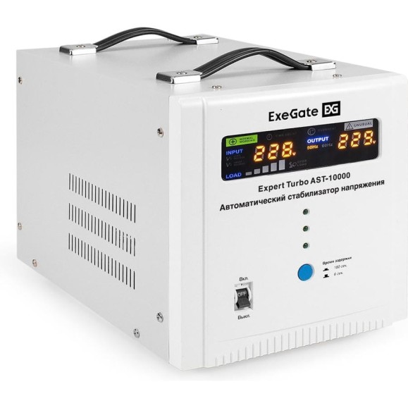 Стабилизатор напряжения ExeGate Expert Turbo AST-10000 10000ВА, вход 80-260В, цветной дисплей, выход 220В±8 , КПД 98 , 5 уровней защиты, задержка, усиленный 291735 Стабилизатор напряжения ExeGate Expert Turbo AST-10000 10000ВА, вход 80-260В, цветной дисплей, выход 220В±8 , КПД 98 , 5 уровней защиты, задержка, усиленный 291735
