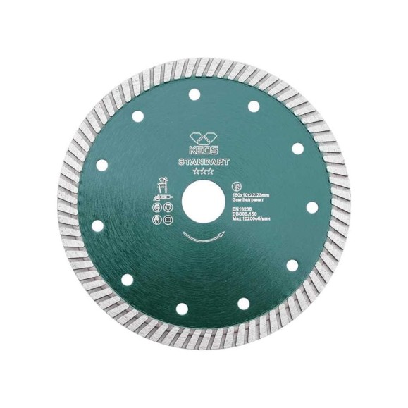 Диск алмазный Standart TURBO по граниту (150х22.2) для УШМ KEOS DBS03.150 Диск алмазный Standart TURBO по граниту (150х22.2) для УШМ KEOS DBS03.150