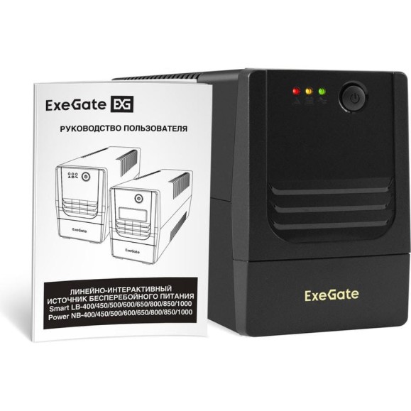 Источник бесперебойного питания ExeGate Power NB-800.LED.AVR.2SH 800VA/480W, LED, AVR, 2 Schuko, батарея 12V 9Ah, Black 299761 Источник бесперебойного питания ExeGate Power NB-800.LED.AVR.2SH 800VA/480W, LED, AVR, 2 Schuko, батарея 12V 9Ah, Black 299761