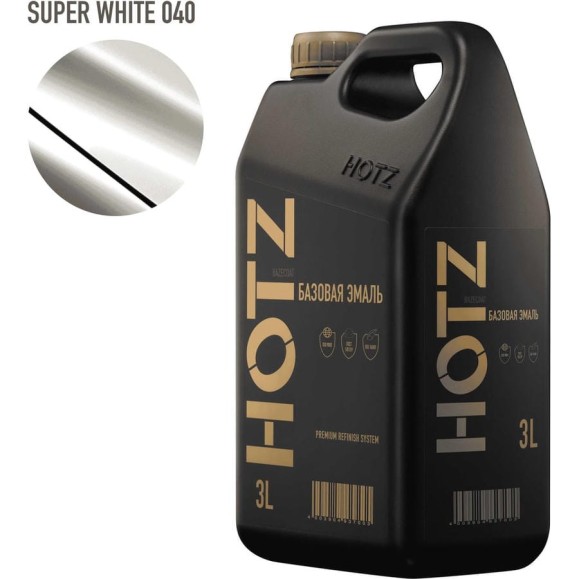 Базовая эмаль Toyota Super White 040, 3 литра HOTZ Краска автомобильная, базисная под лак 4673755224623