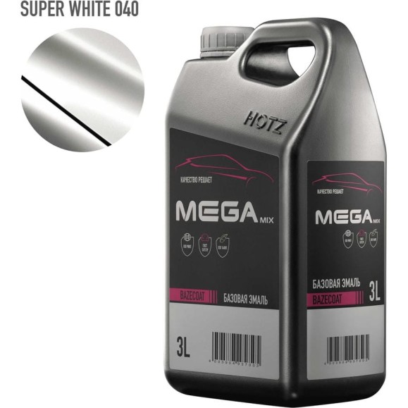 Базовая эмаль Toyota Super White 040, 3 литра Megamix Краска автомобильная, базисная под лак 4673755225125 Базовая эмаль Toyota Super White 040, 3 литра Megamix Краска автомобильная, базисная под лак 4673755225125