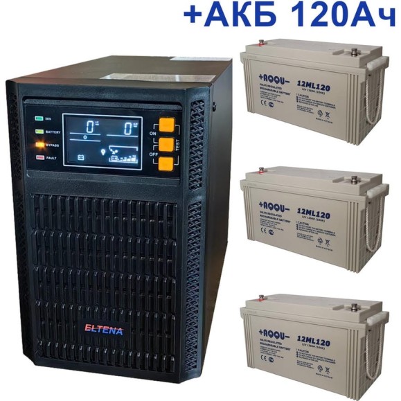Комплект ИБП Monolith B ELTENA 1000LT (1000Вт) + 3шт. АКБ AQQU 12ML120 (12В, 120Ач) MB1000LT/12ML120