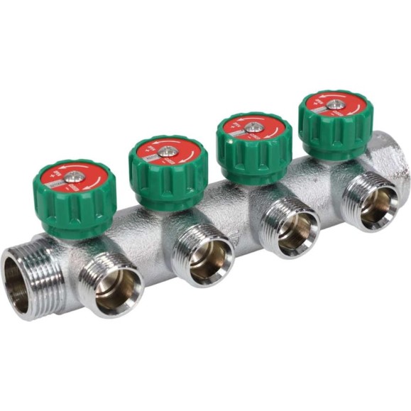 Коллектор с регулирующими клапанами SantechSystems 1", 4в 3/4" ЕК н/р, межосевое расстояние между выходами 45мм 129-8681