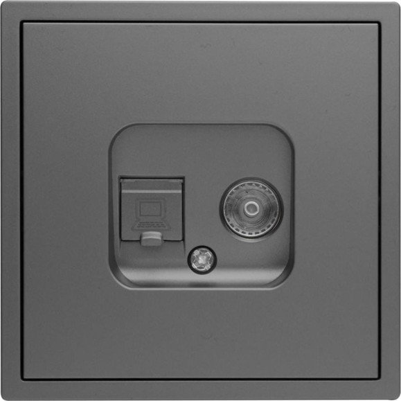 Розетка Vell серая, 1 пост, TV + RJ (CAT 6) разъем, с тонкой пластиковой рамкой {GY- TV-RJ-Grand} 1394939 Розетка Vell серая, 1 пост, TV + RJ (CAT 6) разъем, с тонкой пластиковой рамкой {GY- TV-RJ-Grand} 1394939
