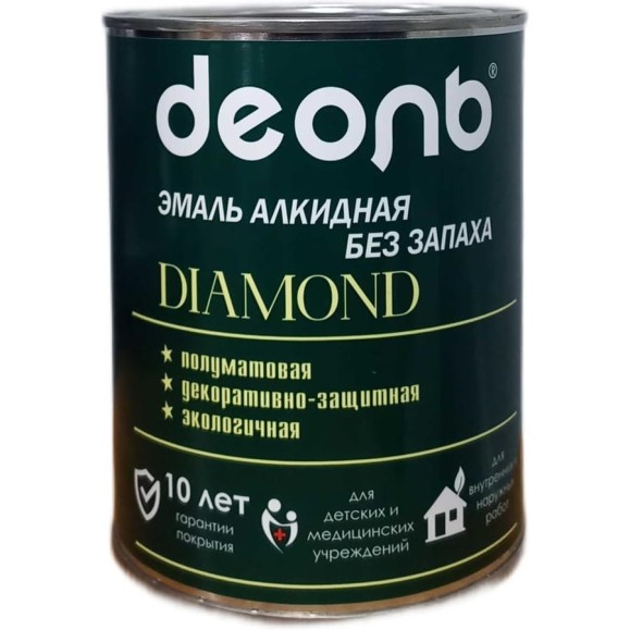 Алкидная эмаль Деоль без запаха Diamond RAL6026 зеленая 0,75л полуматовая 33513 Алкидная эмаль Деоль без запаха Diamond RAL6026 зеленая 0,75л полуматовая 33513