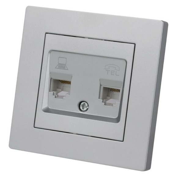 Розетка телефонная rj11 + компьютерная rj45 TDM ELECTRIC серебр. металлик "сенеж" SQ1816-0248 Розетка телефонная rj11 + компьютерная rj45 TDM ELECTRIC серебр. металлик "сенеж" SQ1816-0248