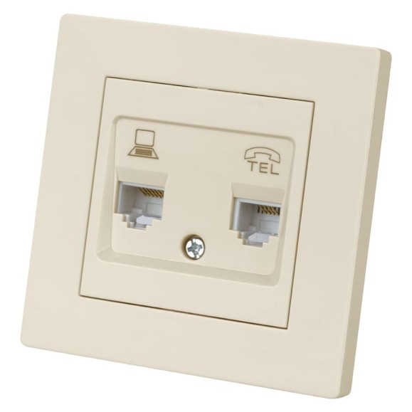 Розетка телефонная rj11 + компьютерная rj45 TDM ELECTRIC слоновая кость "сенеж" SQ1816-0148