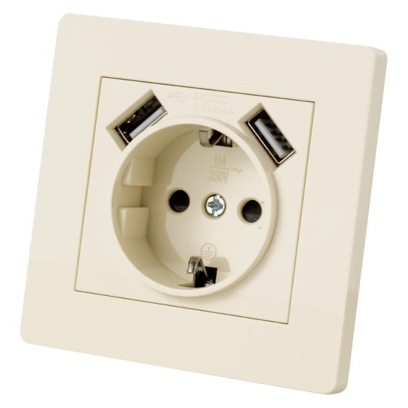Розетка TDM ELECTRIC 2П+З 16А 250В + 2 USB порта 2,1А 5В сл. кость "Сенеж" SQ1816-0153