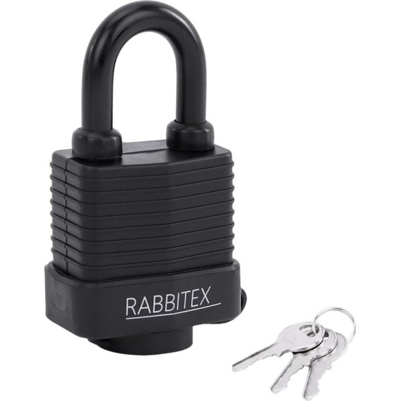 Замок навесной RABBITEX стальной 50мм всепогодный оцинкованный, прорезиненный, 3 ключа 671301