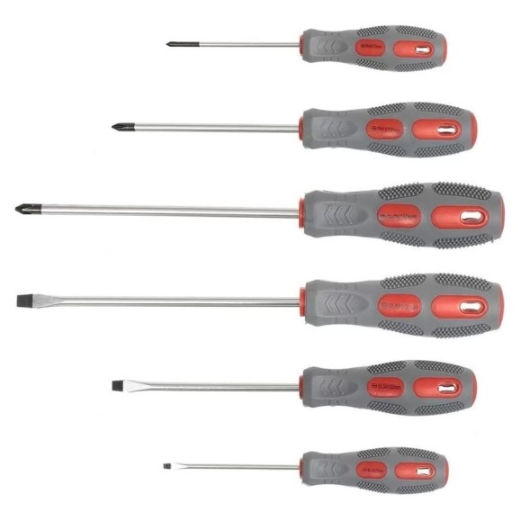 Набор отверток BARTEX 6 пр, PH 0,1,2/ SL 3,5,6, антискольз двухкомп, CrV сталь, SCDFS-6 142931