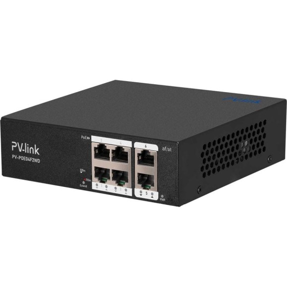 PoE коммутатор PV-link PV-POE04F2WD, 4xPoE, 2xUplink, 250 м, Watchdog, для систем видеонаблюдения, IP-камер, Wi-Fi точек доступа 2122 PoE коммутатор PV-link PV-POE04F2WD, 4xPoE, 2xUplink, 250 м, Watchdog, для систем видеонаблюдения, IP-камер, Wi-Fi точек доступа 2122