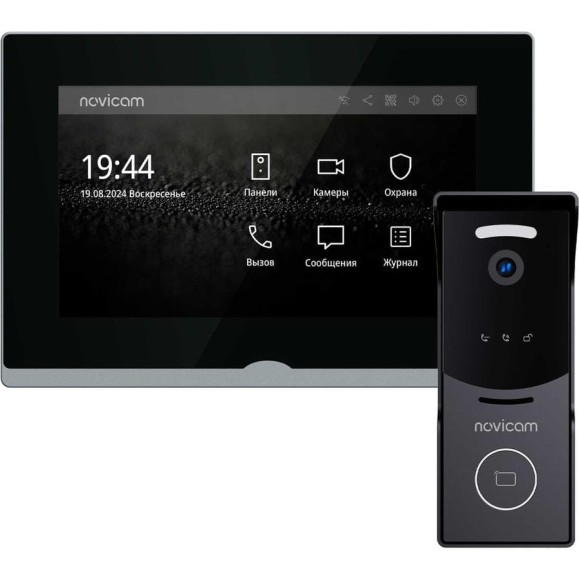 Комплект IP-видеодомофона Novicam IMPULSE 7 IP WIFI KIT BLACK. Сенсорный видеодомофон, вызывная панель со считывателем, PoE-коммутатор. Поддержка SIP и приложения Smart  4648