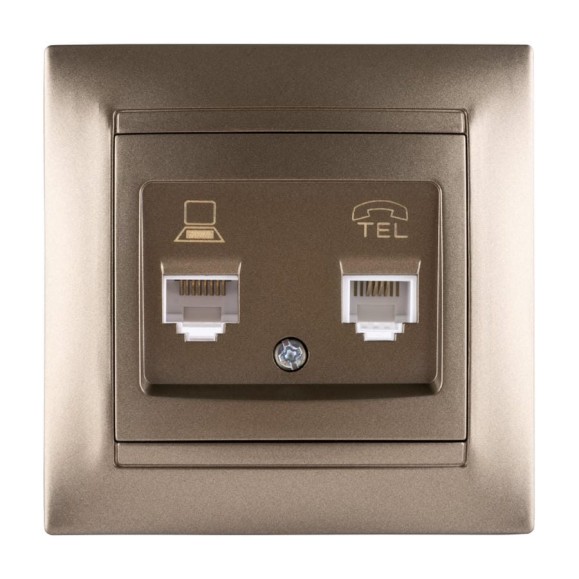 Розетка телефонная RJ11 + компьютерная RJ45 бронза серия "Лама" TDM ELECTRIC SQ1815-0719 Розетка телефонная RJ11 + компьютерная RJ45 бронза серия "Лама" TDM ELECTRIC SQ1815-0719