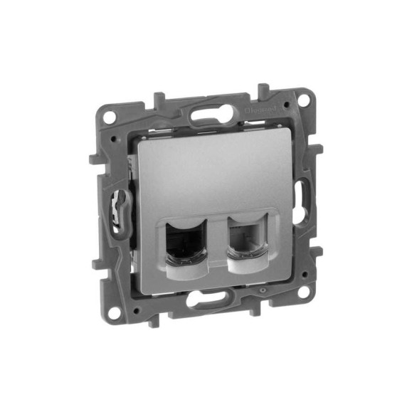 Розетка двойная IEK ETIKA RJ11+RJ45 кат.5E UTP алюминий 672452