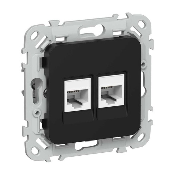 Розетка двойная IEK FLITE RJ45/RJ11 кат.5Е/3 UTP РКТ5е/3-2-0-ФлЧ черный FI-KT22-1-K02