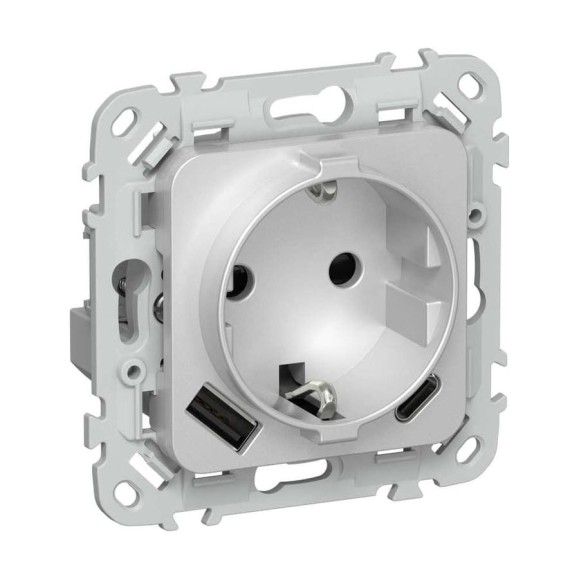 Розетка IEK FLITE с заземляющим контактом и шторками, 16А USB AC 20Вт б/к РСЮшс11-1-ФлА алюминий FI-R14-16-1-U22-020-K47 Розетка IEK FLITE с заземляющим контактом и шторками, 16А USB AC 20Вт б/к РСЮшс11-1-ФлА алюминий FI-R14-16-1-U22-020-K47