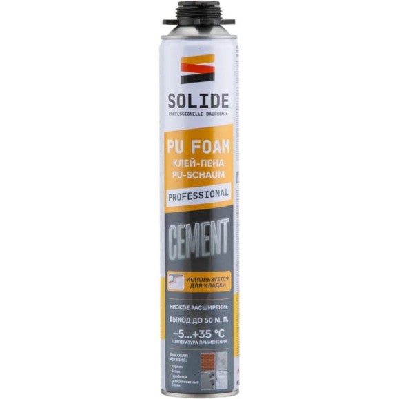 Клей-пена SOLIDE полиуретановая професс. Cement (850 мл) ЦЗ-2019427575 Клей-пена SOLIDE полиуретановая професс. Cement (850 мл) ЦЗ-2019427575
