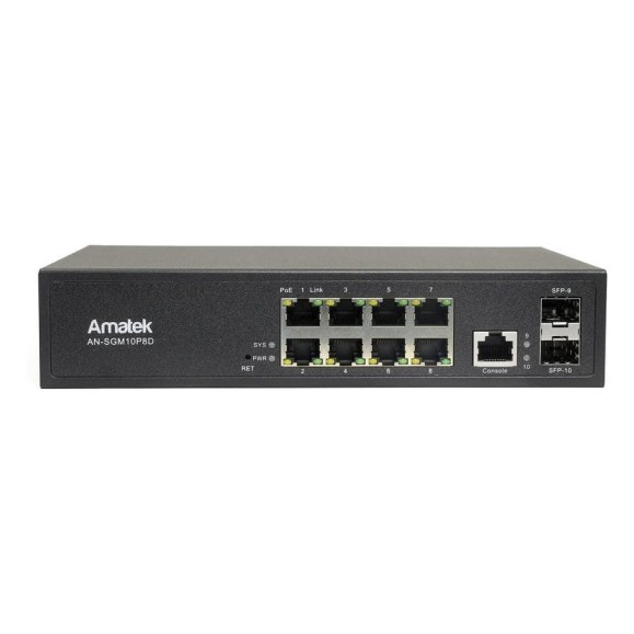 10 портовый управляемый коммутатор с PoE Amatek AN-SGM10P8D 7000985 10 портовый управляемый коммутатор с PoE Amatek AN-SGM10P8D 7000985