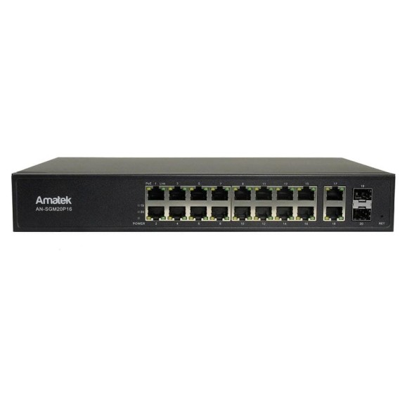 20 портовый управляемый коммутатор с PoE Amatek AN-SGM20P16 7000986 20 портовый управляемый коммутатор с PoE Amatek AN-SGM20P16 7000986