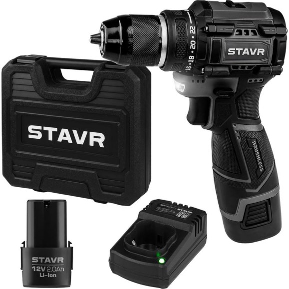Дрель-шуруповёрт Ставр 12V, 32Нм, BL,10 мм STAVR SDD 12BL-2K (2х2.0 Ач, ЗУ, кейс), 9020100403 Дрель-шуруповёрт Ставр 12V, 32Нм, BL,10 мм STAVR SDD 12BL-2K (2х2.0 Ач, ЗУ, кейс), 9020100403