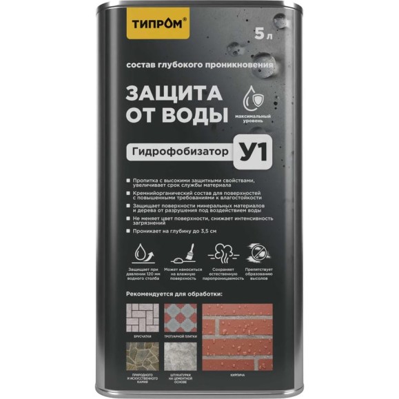 Гидрофобизатор (пропитка) кремнийорганический ТИПРОМ У1 (5л) для кирпича, бетона, камня RM000009896 Гидрофобизатор (пропитка) кремнийорганический ТИПРОМ У1 (5л) для кирпича, бетона, камня RM000009896