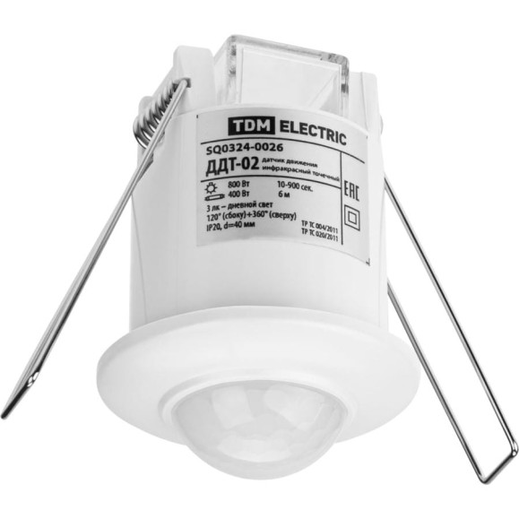 Датчик движения TDM ELECTRIC ДДТ-02 40мм, 800Вт, 10-900с, 6м, 3+лк, 120 сбоку+360 сверху градусов, IP20 SQ0324-0026 Датчик движения TDM ELECTRIC ДДТ-02 40мм, 800Вт, 10-900с, 6м, 3+лк, 120 сбоку+360 сверху градусов, IP20 SQ0324-0026