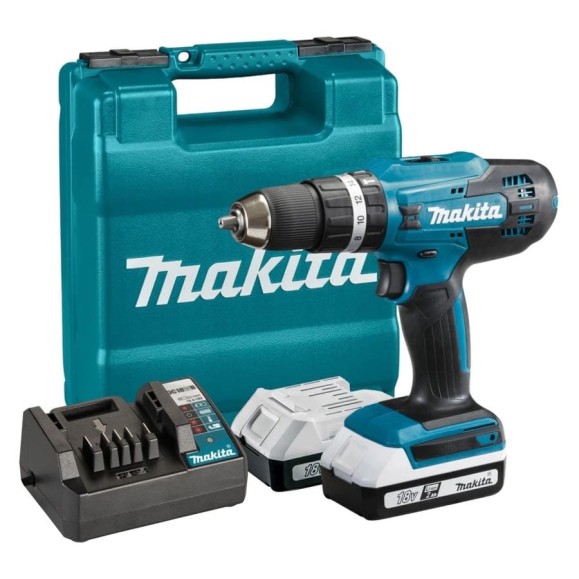 Аккумуляторная ударная дрель-шуруповерт Makita 18 В, 1400 об/мин, 21000 уд/мин, с 2 АКБ 2 Ач и ЗУ, в кейсе, HP488D006 Аккумуляторная ударная дрель-шуруповерт Makita 18 В, 1400 об/мин, 21000 уд/мин, с 2 АКБ 2 Ач и ЗУ, в кейсе, HP488D006