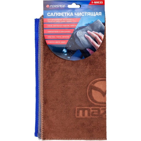 Салфетка чистящая Forsage микрофибра, с логотипом, 30х30 см (3шт/уп) F-NHE33 MAZDA(34400) Салфетка чистящая Forsage микрофибра, с логотипом, 30х30 см (3шт/уп) F-NHE33 MAZDA(34400)