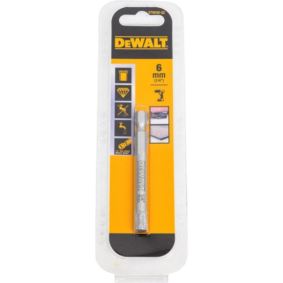 Сверло алмазное трубчатое DEWALT EXTREME, 6 мм, 1 шт DT6038-QZ Сверло алмазное трубчатое DEWALT EXTREME, 6 мм, 1 шт DT6038-QZ