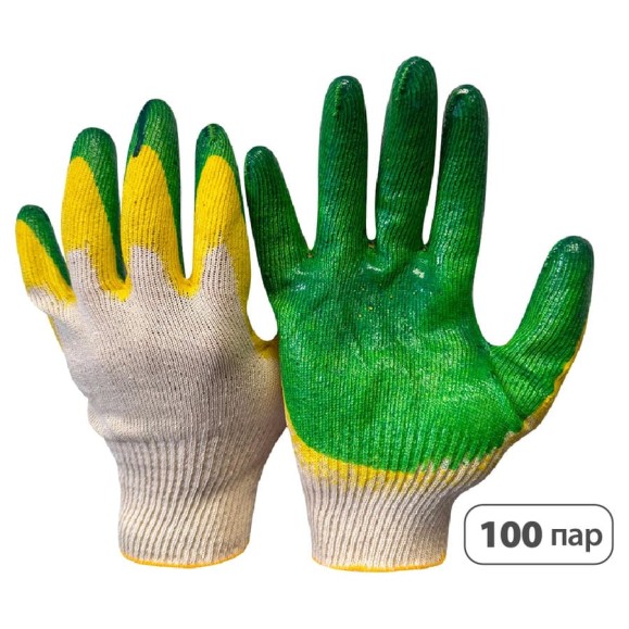 Перчатки SaveHands 105, ХБ с двойным латексным обливом, 9 р., 13 класс, упаковка 100 пар 101105-100