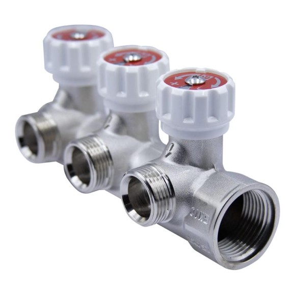 Коллектор VRT 1''x3/4'' евроконус, с регулировочными вентилями для подачи водоснабжения, 3 выходп 555987 Коллектор VRT 1''x3/4'' евроконус, с регулировочными вентилями для подачи водоснабжения, 3 выходп 555987