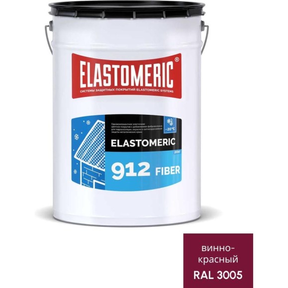 Зимняя гидроизоляционная мастика с фиброволокном Elastomeric Systems ELASTOMERIC-912 Fiber для металлических кровель, 20 кг, винно-красный 912_fiber_3005_20kg