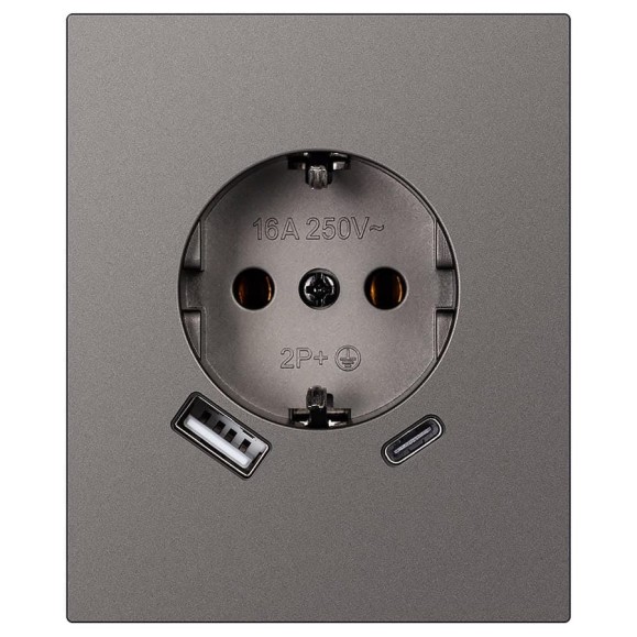 Розетка одноместная SMARTBUY с заземлением USB+Type-C модульная 16А графит Альтаир SBE-m11g-16-S1-USB Розетка одноместная SMARTBUY с заземлением USB+Type-C модульная 16А графит Альтаир SBE-m11g-16-S1-USB