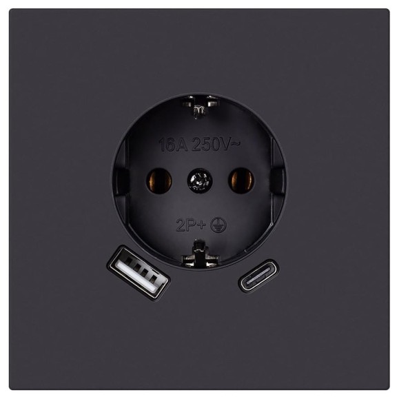Розетка одноместная SMARTBUY с заземлением USB+Type-C независимая 16А черная Альтаир SBE-i11b-16-S1-USB Розетка одноместная SMARTBUY с заземлением USB+Type-C независимая 16А черная Альтаир SBE-i11b-16-S1-USB