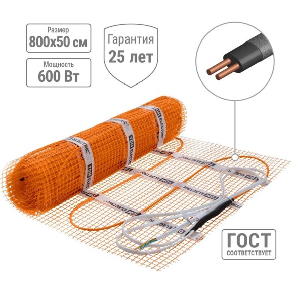 Теплый пол (мат нагревательный) TDM ELECTRIC Монтаж двухжильный, 4 кв. м, 600 Вт SQ2501-0046 Теплый пол (мат нагревательный) TDM ELECTRIC Монтаж двухжильный, 4 кв. м, 600 Вт SQ2501-0046